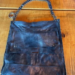 David Galan Metallic Black Leather Shoulder bag